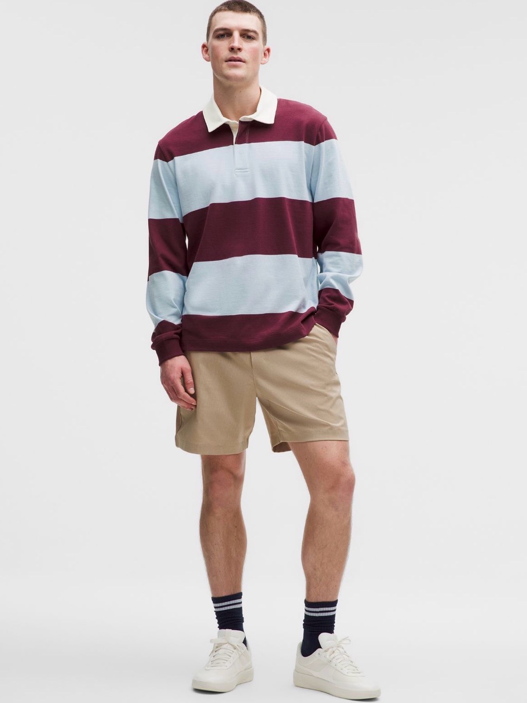 Striped Rugby Polo Shirt In Burgundy And Light Blue